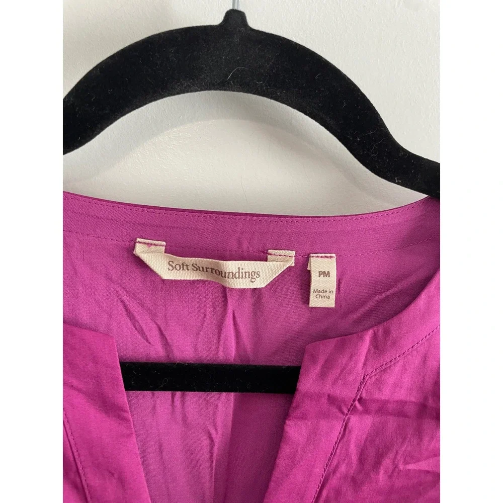 Soft Surroundings Magenta Cotton Eyelet Midi Dress Purple Tie Waist PM 3GD86 - Picture 3 of 10